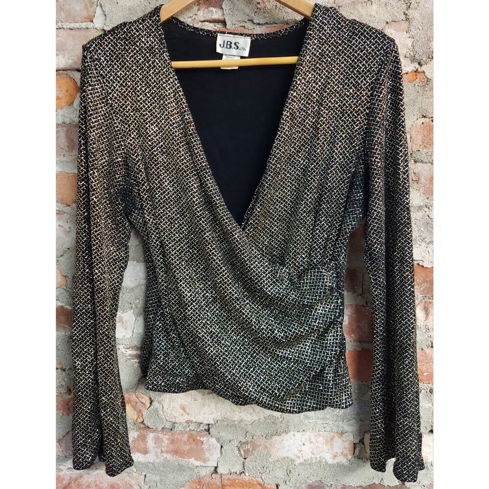J.B.S. Black and Gold Shimmer Wrap Blouse